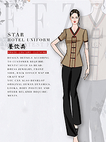 淺咖色短袖女款中餐服務員服裝款式圖2090