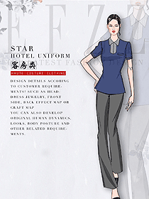 臧藍(lán)色女款客房服務(wù)員服裝款式圖652