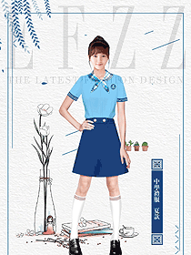 淺藍色女款學生服校服款式設計圖156