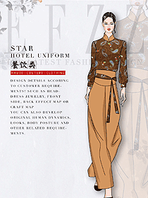 長袖女款中餐服務員服裝款式圖2099