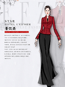 時尚長袖女款中餐服務員制服設計圖2102