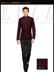 棗紅色男款酒店行李生制服設計圖1133