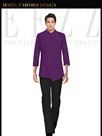 時(shí)尚紫色男款中餐服務(wù)員服裝款式圖1784