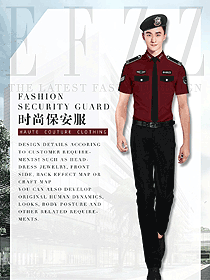 時尚深紅色短袖保安服設(shè)計圖381