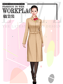 淺黃色女職業裝大衣服裝款式效果圖232