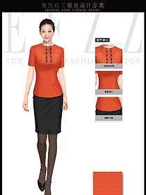 時尚修身女款短袖酒店中餐服務員制服設計圖1688
