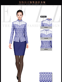 中式酒店女款餐飲服務(wù)員制服設(shè)計圖1720