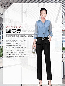 時尚淺藍色女職業裝長袖襯衫制服設計圖384
