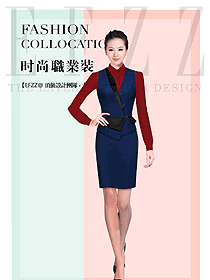 時尚藍色女職業裝馬夾款服裝款式圖353