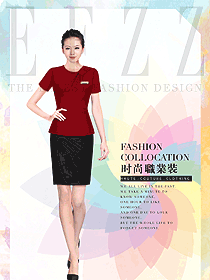 原創制服設計紅色女職業裝夏裝款式圖853