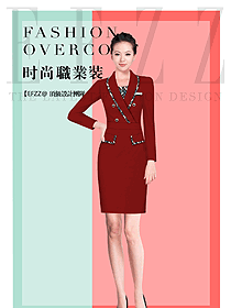 原創制服設計紅色女秋冬職業裝設計稿1668
