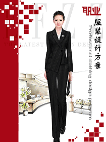 原創制服設計黑色條紋女秋冬職業裝設計稿1674