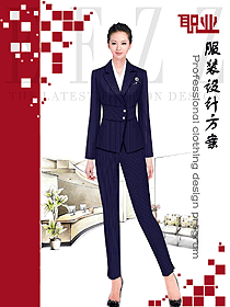 時尚藏藍色條紋款女秋冬職業(yè)裝制服設(shè)計圖1676