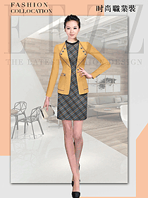 時尚淺黃色女秋冬職業(yè)裝制服設計圖1757