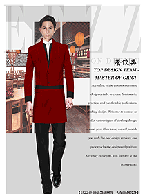 新款棗紅色男款快餐廳服務員制服設計圖352