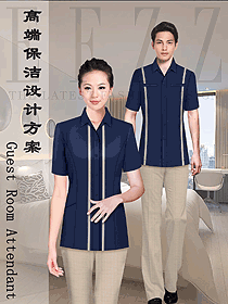 時尚藏藍(lán)色男女款客房服務(wù)員服裝款式圖639