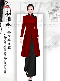 長袖女款中餐服務員服裝款式圖2088