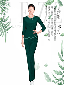 原創設計深綠色女款美容會所服裝款式圖749