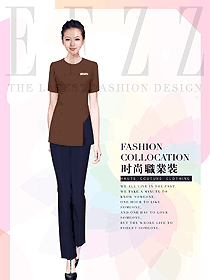 咖啡色短袖女款美容技師制服設(shè)計(jì)圖690