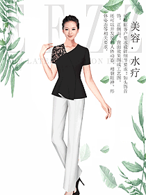 黑色短袖女款美容技師制服設計圖678