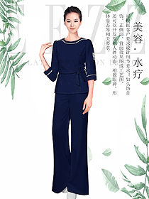 新款深藍色女款美容技師制服設計圖666