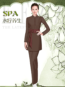 原創制服設計咖啡色女款美容會所服裝款式圖644