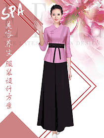 原創制服設計粉紅色女款美容會所服裝款式圖638