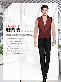 棗紅色男職業(yè)裝馬夾制服設(shè)計(jì)圖140