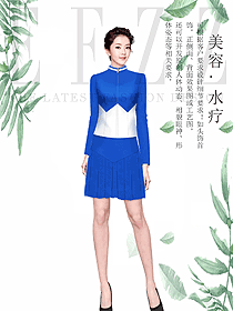 原創(chuàng)制服設(shè)計藍(lán)色總臺收銀接待服裝款式圖443