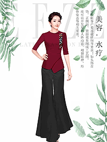 時尚棗紅色水療會所咨客制服設計圖536