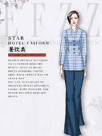 淺藍色長袖女款中餐服務員制服款式圖2158