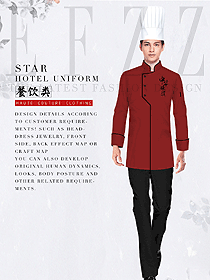 紅色長袖男款廚師服制服設計圖488