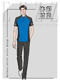 夏季翻領爆款藍色T恤衫服裝圖141