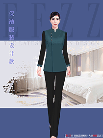 拼色女清潔員工衣制服設(shè)計(jì)圖379