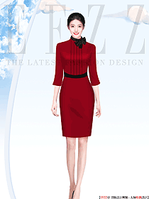 機場地勤工作人員紅色連衣裙定制款工作服