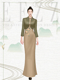 江南水鄉風格酒店餐飲迎賓員工服裝設計效果圖