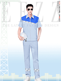 夏季淺藍色男裝工作服定制設計圖