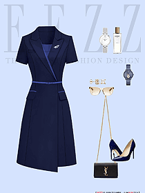 藏藍色時尚搭配女裝辦公室職員服裝設計