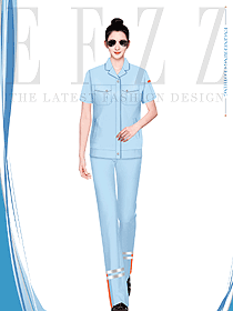 夏季淺藍色女款工作服定做案例