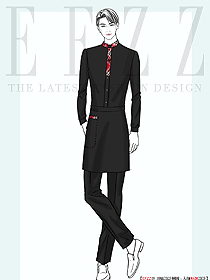 酒店西餐服務(wù)生黑色素雅制服定制設(shè)計圖