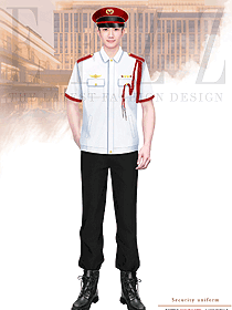 物業管理公司白色短袖保安制服設計圖