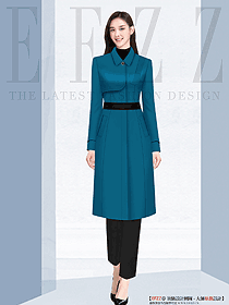 女職業裝設計圖山羊絨中長款系帶大衣服裝