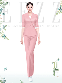 足療按摩院制服套裝技師工作服定制logo粉色款服裝設計