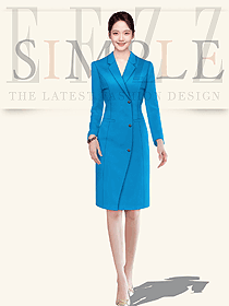 高級感長袖連衣裙春季新款洋氣收腰顯瘦裙子時尚寶藍款職業(yè)裝