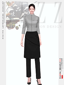 餐飲服務員工作服女夏季短袖制服設計圖