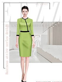 蘋果綠女職業春季新款ol白領職場簡約連衣裙設計圖