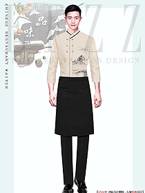 夏季水墨風格中式餐飲餐廳服務(wù)員服裝設(shè)計圖