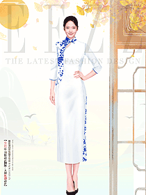 夏季新款時尚改良民族風中長款女士青花瓷旗袍