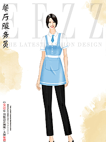 夏季酒店餐飲服務員上班刺繡印logo定制工作服