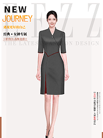 夏季女士時尚開衩中長款短袖連衣裙職業裝設計